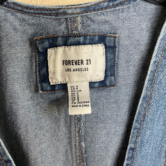 Forever‎ 21 Womens Small Retro Denim Dress Deep V-Neck Zip Up Pockets Cotton - Picture 5 of 7